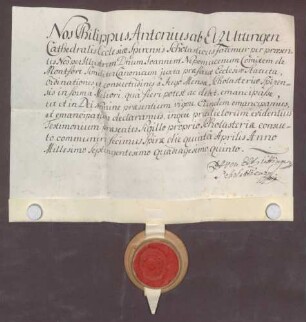 Documentum emancipationis des Grafen Johann Nepomuk von Montfort.