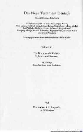 Die Briefe an die Galater, Epheser und Kolosser
