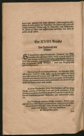Der XVIII. Artickel.