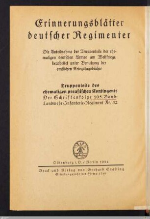 Das Landwehr-Infanterie-Regiment Nr. 32 im Weltkriege 1914 - 1919 : ein Erinnerungsblatt