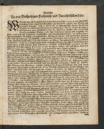 Vorrede An den Guthertzigen Catholisch- und Uncatholischen Leser