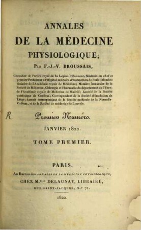 Annales de la médecine physiologique, 1. 1822