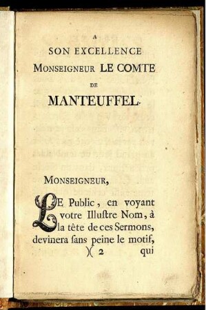 A Son Excellence Monseigneur Le Comte De Manteuffel.