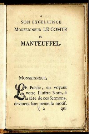 A Son Excellence Monseigneur Le Comte De Manteuffel.