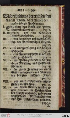 Wiederhohlung derer in diesem erstern Theile vorkommenden merkwürdigen Erzehlungen