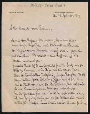 Brief an Richard Sternfeld : 22.09.1903