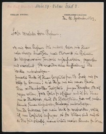 Brief an Richard Sternfeld : 22.09.1903