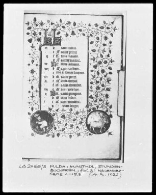Fragment eines Stundenbuches — Kalenderseite März mit zwei Medaillons, Folio 3recto