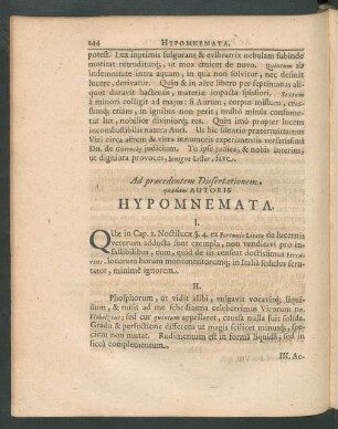 Ad praecedentem Dissertationem. quaedam Autoris Hypomnemata.