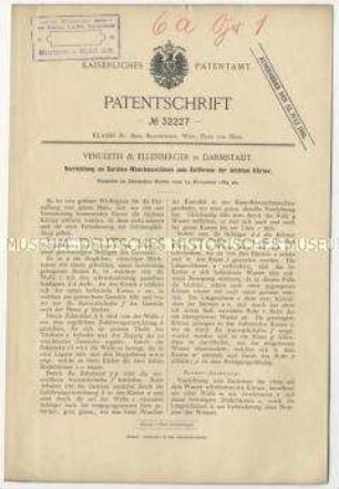 Patentschrift einer Vorrichtung zum Entfernen leichter Körner an Gerstenwaschmaschinen, Patent-Nr. 32227