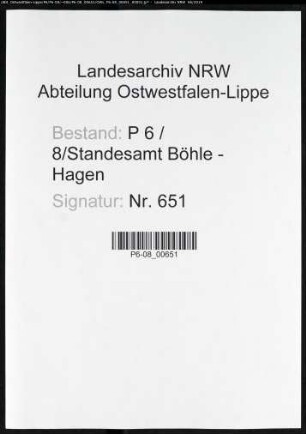 Sterberegister Standesamt Hagen-Böhle-Hagen (Sitz Wehringhausen)