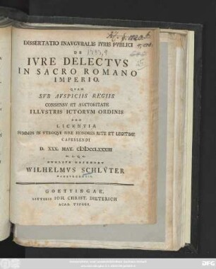 Dissertatio Inavgvralis Ivris Pvblici De Ivre Delectvs In Sacro Romano Imperio