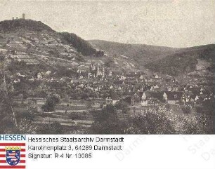 Heppenheim an der Bergstraße, Panorama mit Starkenburg im Frühling