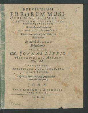 Breviculum Errorum Musicorum Veterum Et Recentiorum Leviter Pronunc Attactorum