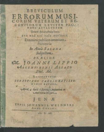Breviculum Errorum Musicorum Veterum Et Recentiorum Leviter Pronunc Attactorum