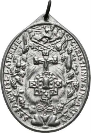 Wallfahrtsmedaille des Klosters Weingarten mit heiligen Benedikt und Reliquiar, nach 1930