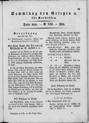 Sammlung von Gesetzen für Kurhessen. Nr. XIX. Juli.