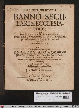 Specimen Iuridicum De Banno Seculari & Ecclesiastico