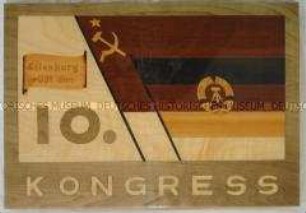 Wandbild der Gemeinde Eilenburg zum 10. Kongress der Gesellschaft der Deutsch-Sowjetischen Freundschaft, rückseitig Dokumentation der Leistungen der Gemeinde