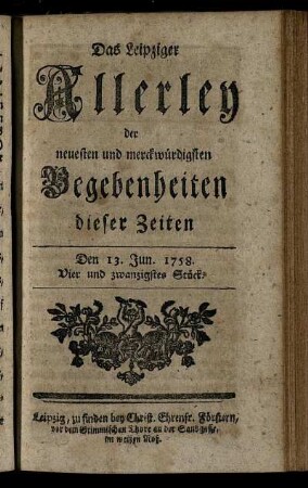 Den 13. Jun. 1758. Vier und zwanzigstes Stück.