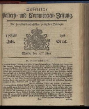 19tes Stueck, Montag den 13ten May. 1782