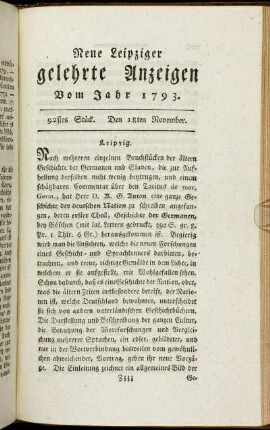 92stes Stück. Den 18ten November.