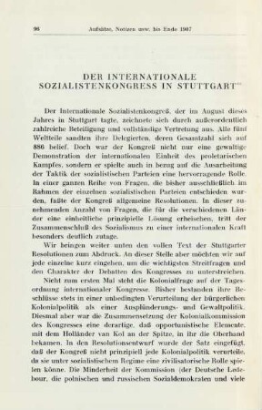 Der Internationale Sozialistenkongress In Stuttgart