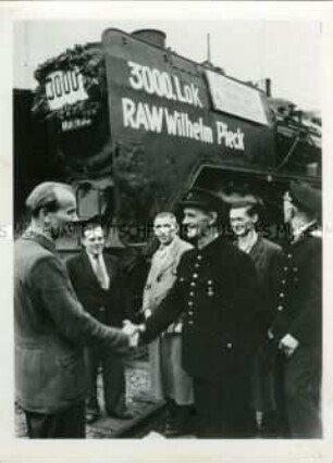Übergabe der 3000. reparierten Lokomotive im RAW "Wilhelm Pieck" in Chemnitz