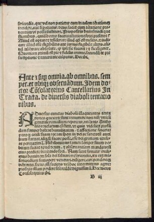 Ante et super omnia. ab omnibus. semper. et ubique observandum. Idem doctor Consolatorius Cancellarius In Tracta. de diversis diaboli tentationibus.