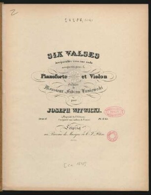 Six valses inséparables avec une coda : composées pour le pianoforte et violon ; oeuv. 6