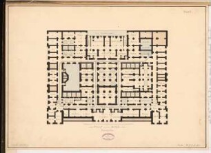 Gasthof 1. Ranges, Berlin Schinkelwettbewerb 1865: Grundriss Keller; Maßstabsleiste