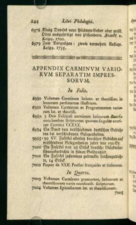Appendix Carminum Variorum...