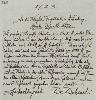 Brief an die Königliche Hauptbank