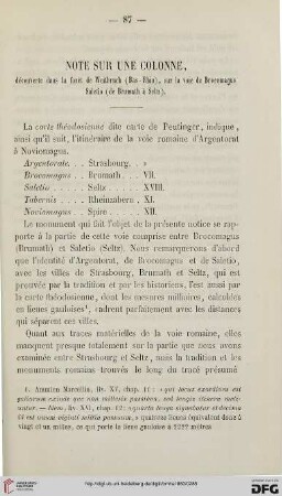 3: Note sur une colonne, découverte dans la forêt (Bas-Rhin), sur la voie de Brocomagus Saletio (de Brumath à Seltz)