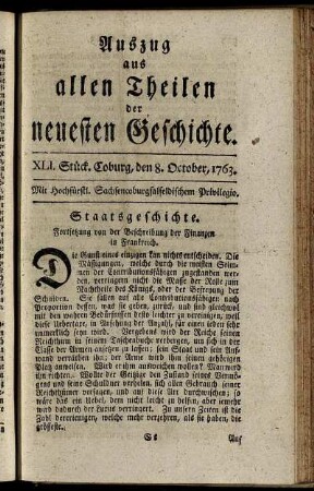 XLI. Stück. Coburg, den 8. October, 1763.