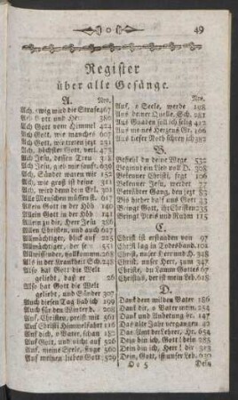 Register über alle Gesänge
