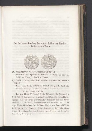 Der Borbecker Groschen der Sophia, Gräfin von Gleichen, Aebtissin von Essen