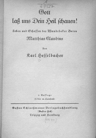 Gott laß uns Dein Heil schauen! : Leben und Schaffen des Wandsbecker Boten Matthias Claudius