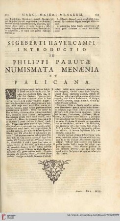 Sigeberti Havercampi introductio & commentarius in Philippi Parutae numismata Menaenia