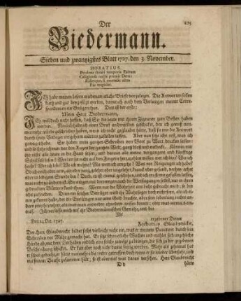 Sieben und zwantzigstes Blatt 1727. den 3. November