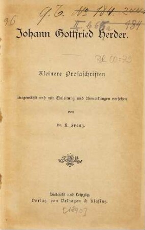 Kleinere Prosaschriften