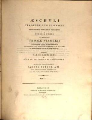 Aeschyli Tragoediae quae supersunt deperditarum fabularum fragmenta, 1