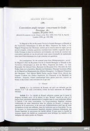 (29) Convention anglo-turque concernant le Golfe Persique, [et]c. Londres, 29 juillet 1913