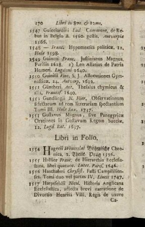 Libri in Folio. - Libri in Octavo & Duodecimo.