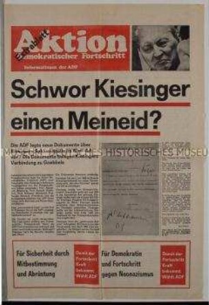 Sonderdruck der Aktion Demokratischer Fortschritt (ADF) zum Meineid Kiesingers über seine NS-Vergangenheit