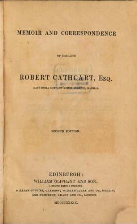 Memoir and correspondence of the late Robert Cathcart