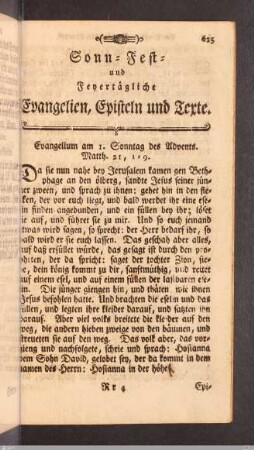 Sonn- Fest- und Feyertägliche Evangelien, Episteln und Texte.