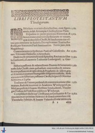 Libri Protestantivm Theologorum.
