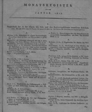 Monatsregister vom Januar 1818