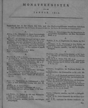 Monatsregister vom Januar 1818